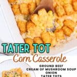 promotional graphic for tater tot casserole.